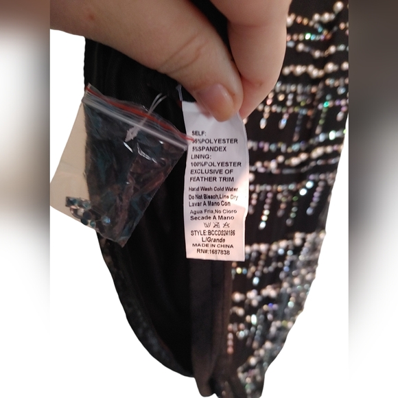 Black Rhinestone Pearl Bodycon Dress with spaghetti Strap - Picture 8 of 8